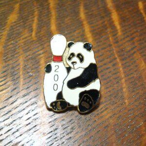 Panda Bear Bowling Pin Score 200 Vintage Lapel Pin